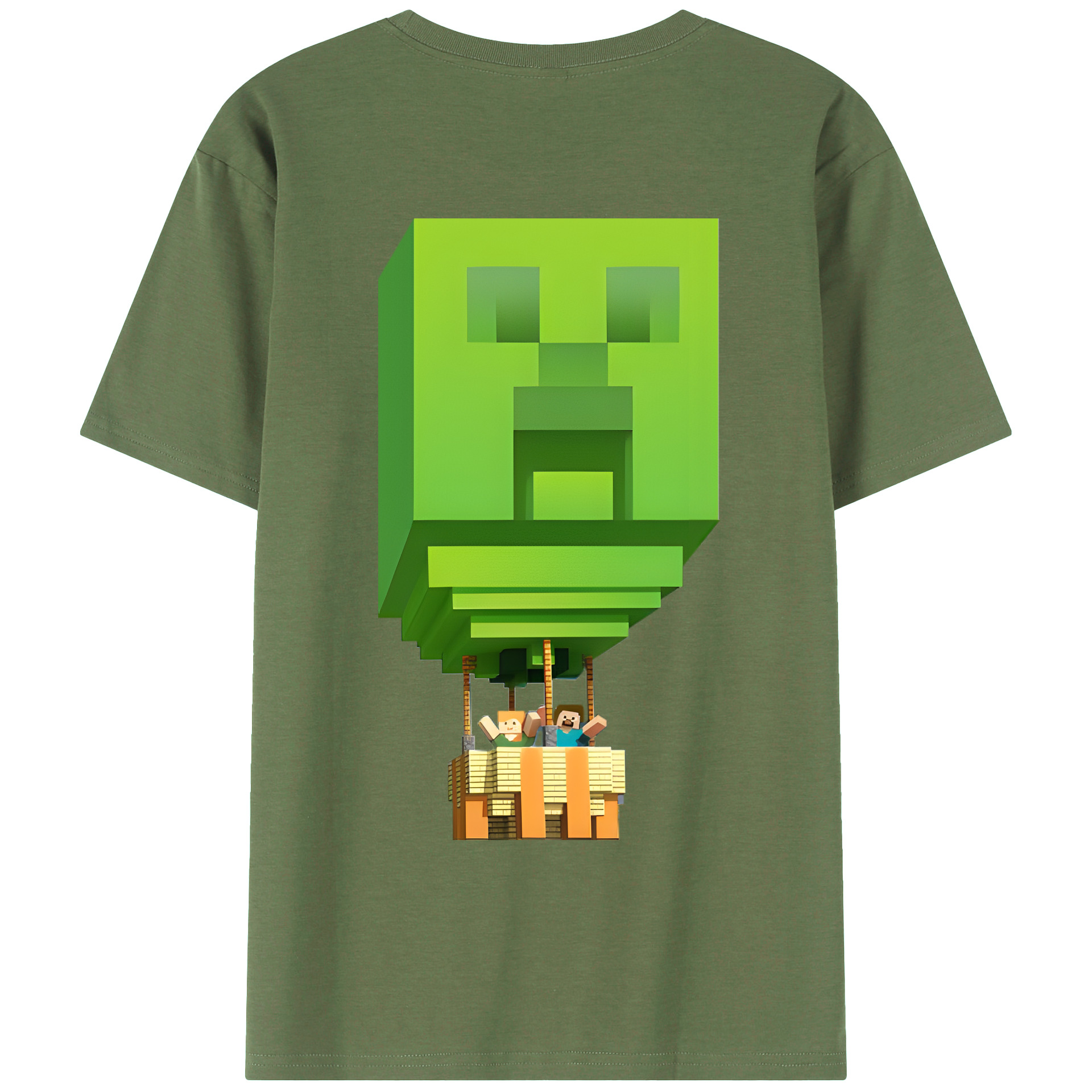 （画像用） マインクラフト ブロックの世界 Minecraft MC Block world 綿100％ メンズ半袖Tシャツ（バックプリント） 通気性